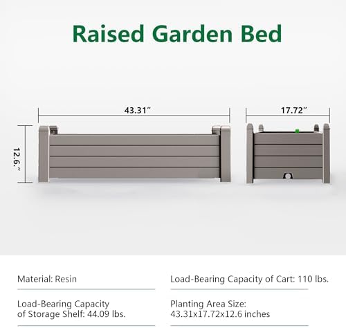 Vixzen Raised Garden Bed, Grey, 43.31"×17.72"×12.6" - Image 2