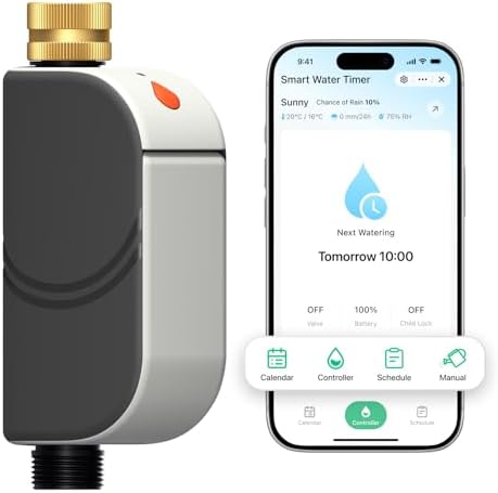 Smart Bluetooth Water Timer for Garden Hose, Heavy-Duty Brass Inlet Water Hose Timer Outdoor, Set & Forget Programmable Irrigation Controller with App, One-Button Manual Watering, IP65 Waterproof by EZAIoTSmart