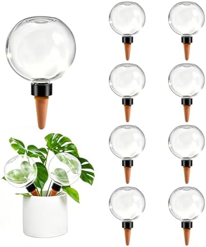 9 Pack Self Watering Globes for Indoor Plant Plastic Water Bulbs 17.5 oz Automatic Watering Planter Insert Top Fill with Slow Release Control Plants Watering Devices System, Water Spikes Stakes by GEWOSI