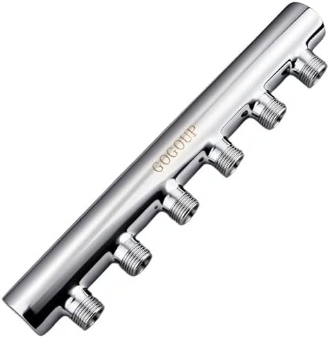 304 Stainless Steel 6-Port Manifold Splitter – 6 ways 25 Bar Pressure Rated for Drinking Water, Oil/Gas, Brewery, Cooling Systems, Polished Closed by GOGOUP