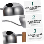 Stainless Steel Watering Can and Thin Spout 1.2l with Wooden Handle - Image 3