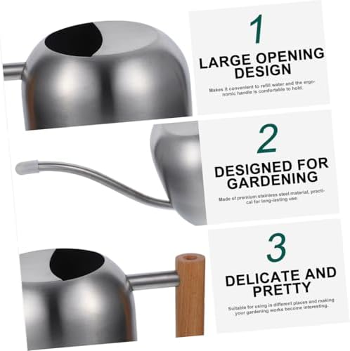 Stainless Steel Watering Can and Thin Spout 1.2l with Wooden Handle - Image 3