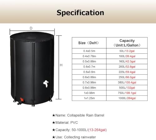 13.2-264 Gal Collapsible Rain Barrel, Portable Water Storage Tank, Rainwater Collection System Downspout, Water Catcher Container with Filter Spigot Overflow Kit - Image 2