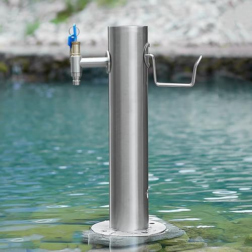 Stainless Steel Garden Water Fountain Column with Faucet - Floor Mounted Yard Hydrant Hose Stand for Outdoor Washing & Cleaning, 19.7" x 8.1" - Durable Silver Design by Unknown