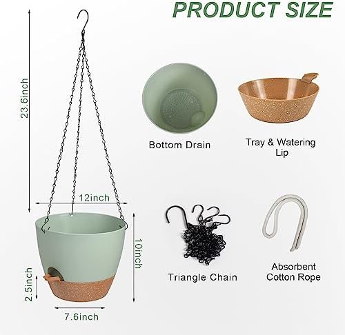 12 Inch Self Watering Hanging Planters for Indoor Outdoor Plants, 1 Pack - Image 3