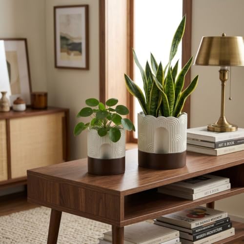 Nihow Ceramic Self Watering Pots for Indoor Plants, 8 Inch,Beige Brown - Image 4