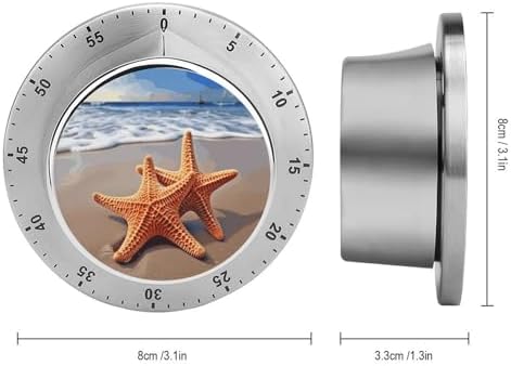 Mechanical Kitchen Timers for Cooking,Starfish on The Beach Printed 60 Minute Magnetic Countdown Timer,Cute Cooking Timers with Alarm,Stainless Steel Time Timer Manual No Batteries Required - Image 2