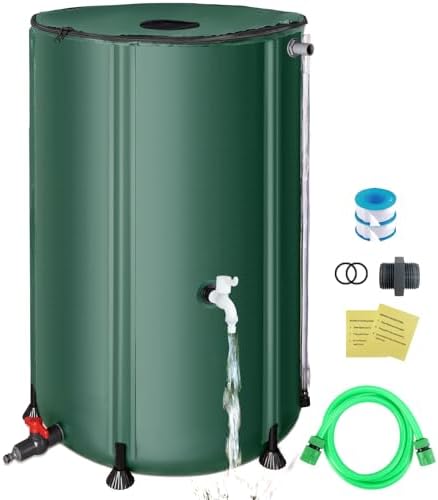 SKM Collapsible Rain Barrel with Spigots & Overflow Kit, 100 Gallon, Green by SKM