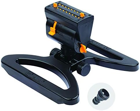 Melnor 65003-AMZ Mini Oscillating Sprinkler with Product Adapter Watering Set, On Base, Black, Yellow by Melnor