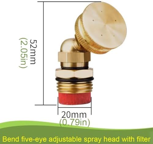 1/2"（DN15） Brass Mist Nozzle Thread Mist Nozzle for Lifting Garden Bed Backyard Outdoor Cooling System（Pack of 5） Bend Five-Eye Adjustable Spray Head with Filter 5pcs - Image 3