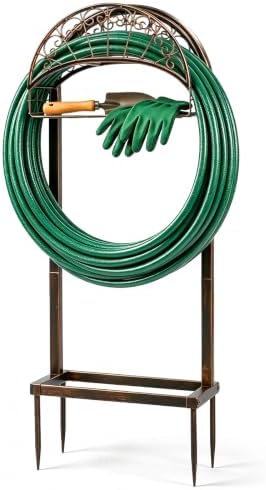 Heavy Duty Garden Hose Holder Stand, Freestanding Detachable with 4 Anchor Spikes, Storage Basket, Rustproof Steel, for Yard Lawn Patio - Image 3