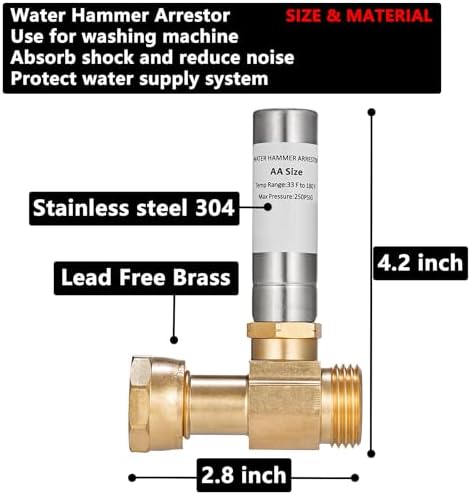 (2 Pack) Lidertik Water Hammer Arrestor for Washing Machine and 3/4 Inch Garden Hose, Stainless Steel Chamber and 2 More Washers, Absorb Shock and Reduce Noise LI-XYJSC-BXG-S(2 PCS) - Image 3