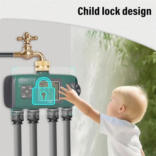 Diydeg Sprinkler Timer, 3/4in Brass Inlet 4 Zone Programmable Water Timer with Rain Delay, Automatic Irrigation Controller System Outdoor Soaker Hose Timer for Garden Hose, Yard - Image 5