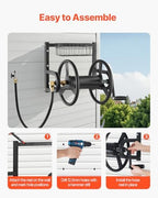 VEVOR Wall Mounted Garden Hose Reel, Holds 125 ft 5/8-inch Hose, Heavy-Duty Water Hose Winder, Space-Saving Design, Outdoor Manual Reel with Brass Fitting and Storage Basket for Yard Lawn - Image 6