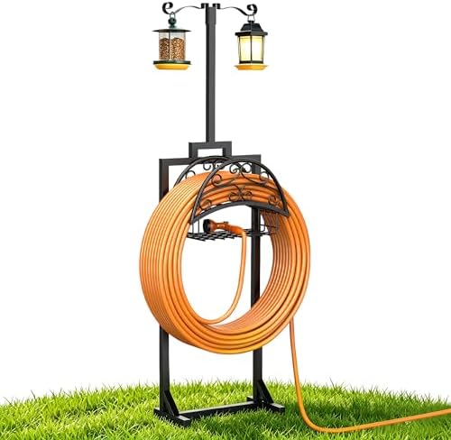 Garden Hose Holder with Shepherds Hooks - Freestanding Metal Water Hose Holder Stand Holds 160ft, Heavy Duty Garden Hanger Storage Rack for Outside Yard Lawn Farm by Unknown