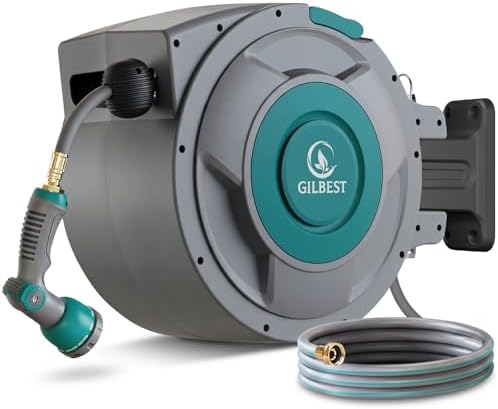1/2" x 130 ft Retractable Garden Hose Reel, Heavy Duty Water Hose Reel by GILBEST