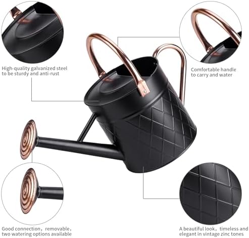 1.75 Gallon Outdoor Metal Watering Can for Garden Plants, Vintage Zinc Watering Can with Removable Spray Spout, Ideal for Outdoor Use (Black) - Image 2