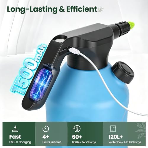 TaroKitc Electric Spray Bottle 2L/0.5 Gallon, 3 Speed Adjustable Battery Powered Garden Sprayer, Rechargeable Automatic Plant Mister with Adjustable Nozzle for Indoor/Outdoor Plants - Image 4