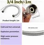 1 PC 1/2, 3/4 Inch 304 Stainless Steel Braided Hose Cold Hot Water Pipe Toilet Faucet Connection Pipe Garden Water Connection, 3/4inch, 1m - Image 2