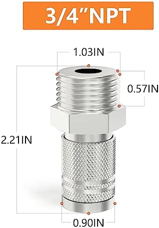 GASHER 10PCS 3/4-Inch Male Industrial Coupler,1/4 Basic Flow Quick Connect Air Coupler - Image 2