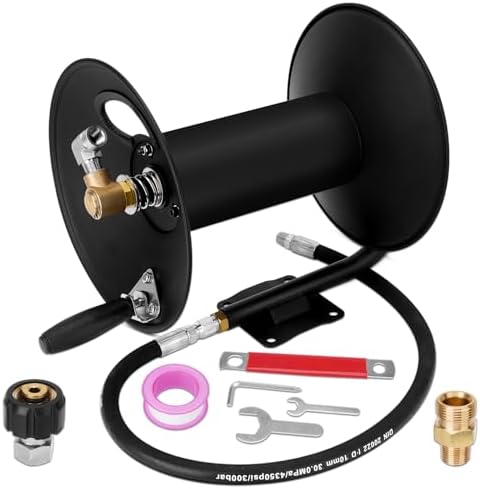 High Pressure Washer Hose Reel 100ft 3/8" NPT, 4000 PSI Heavy Duty Steel Power Washer Hose Reel with Swivel Arm, Mounting Bracket & M22 14mm Fitting, Wall/Machine/Van/Trailer Mount Compatible by YEHERITAUTOPARTS