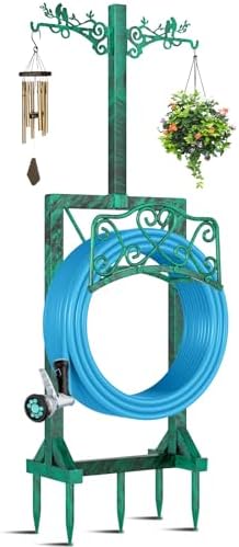Garden Hose Holder for Outside, Upgraded Water Hose Holders with 2 Shepherds Hooks,Freestanding Heavy Duty Hose Stand Hose Hanger Hose Storage Hose Reel Rack for Yard Lawn Farm(Antique Green) by ODSNANIE