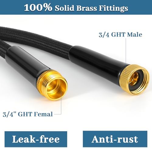 Non-Expandable Garden Hose 50 ft Kink Free Flexible Water Hose with 10-Pattern Spray Nozzle, 3/4" Brass Connectors,Leak Proof,Abrasion Resistant Hose for Lawn, Yard, Car Washing, and Outdoor Use - Image 3
