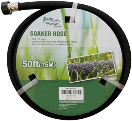 Rocky Mountain Goods Soaker Hose - Heavy duty rubber - Saves 70% water - End cap included for additional hose connect - Great for gardens/flower beds - Reinforced fittings (50-Feet by 5/8-Inch) by Rocky+Mountain+Goods