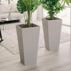 XBrand 28-Inch Tall Square Tapered Planter, Indoor & Outdoor Patio Décor, Set of 2, Light Gray - Image 2