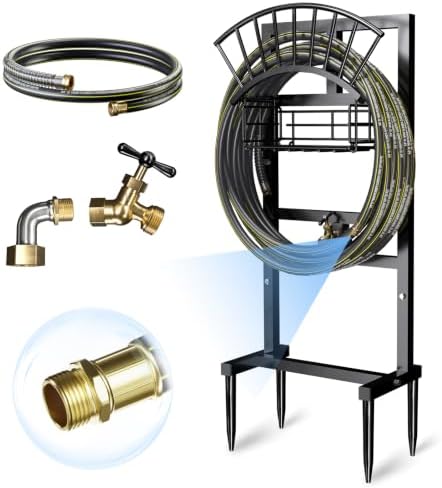 Garden Hose Holder with 45ft Water Hose, Brass Faucet by Unknown