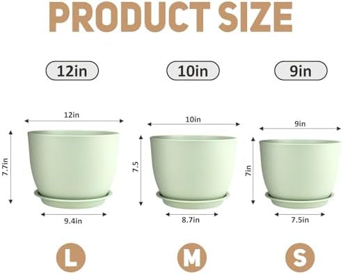 YNNICO Plant Pots 12/10/9 inch Set of 3, with Multi Mesh Drainage Holes - Image 2