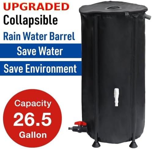 Japard 16 Inch Slim Rain Barrel Water Tank Collapsible Indoor Outdoor 26 Gallon Rainwater Storage from Gutter Upgraded Leakproof Spigot Downspout Catcher with Filter Black 100L - Image 2