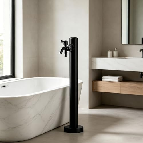 Stainless Steel 60/95cm Water Dispenser Column, Round with Water Tap and Hose Connector Free-Standing Garden Tap Outdoor Spigot, Vertical Water Hydrant(Black,60cm/23.6in,Style 2) by Junvstor