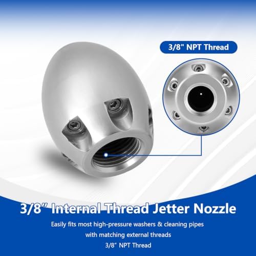 3/8" NPT Sewer Jetter Nozzle, Stainless Steel, 3000 PSI, 40 L/Min - Image 3