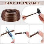Nuanchu 328 ft 1/4 Inch Drip Irrigation Tubing Hose with 6" Emitter Spacing Watering Tube Line Kit with 6 Pcs 3-way Connectors 20 Pcs 1/4" Couplings 30 End Plugs for Garden Irrigation System, Brown - Image 3