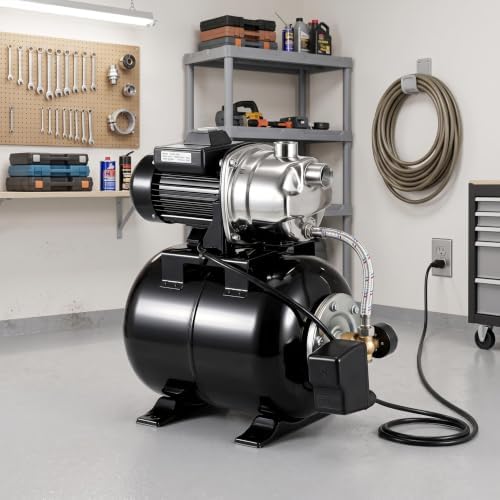 Jojoka Self-Priming Shallow Well Jet Pump w/Pressure Tank - 1.6 HP 115V, 1320 GPH Water Booster, Auto Pressure Switch, Stainless Steel - Home Supply/Irrigation/Sprinklers - Black by Jojoka