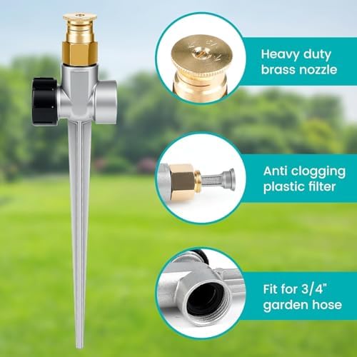3 Set Metal Lawn Sprinklers for Yard, 360° Coverage Water Sprinklers, Adjustable Brass Nozzle with Aluminum Alloy Spike Base, for Yards Garden Vegetable Lawn Irrigation ﻿ - Image 4