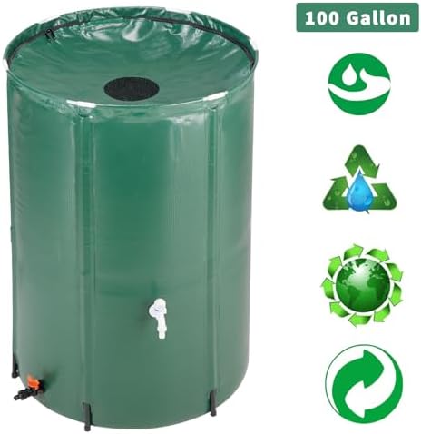 Rain Barrel Water Collector, 100 Gallon Folding Rainwater Barrel with Mesh Cover, Rainwater Collection System with Spigot & Hose Connection, Collapsible Water Storage Container for Garden, Green - Image 3