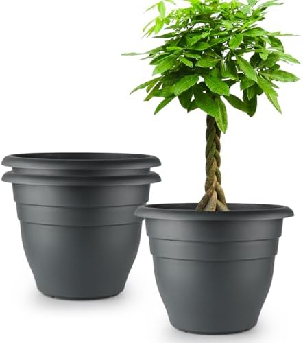 RooTrimmer 3 Pack Large 16 Inch Plastic Plant Pots for Outdoor Plants,Durable & Lightweight Flower Pots with Drainage Holes,Weather-Resistant Large Planters for Patio Garden(Gray) by RooTrimmer
