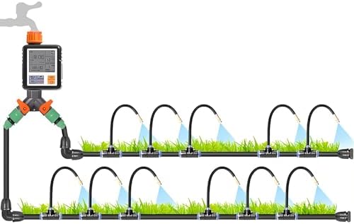 Garden Watering for Raised Beds,Adjustable Bendable Nozzle Copper Sprayer,with Smart Irrigation Controller,for Outdoor Plants, for Garden, Yard, Lawn, Greenhouse (50M/164FT+Controller) by Unknown