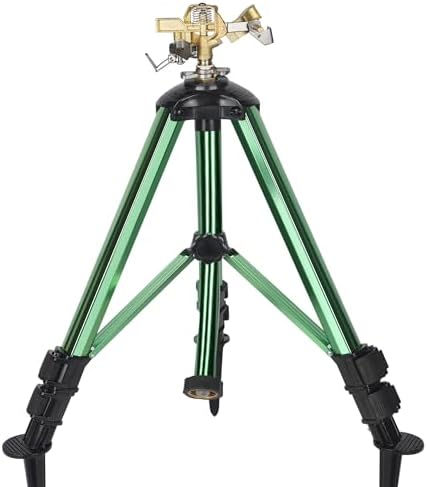 Impact Sprinkler on Tripod Base, 360° Adjustable Brass Sprinkler Head with Stakes, Heavy Duty Metal Tripod Lawn Sprinkler for Large Area Lawn, Yard & Garden Irrigation, 1 Pack by Unknown