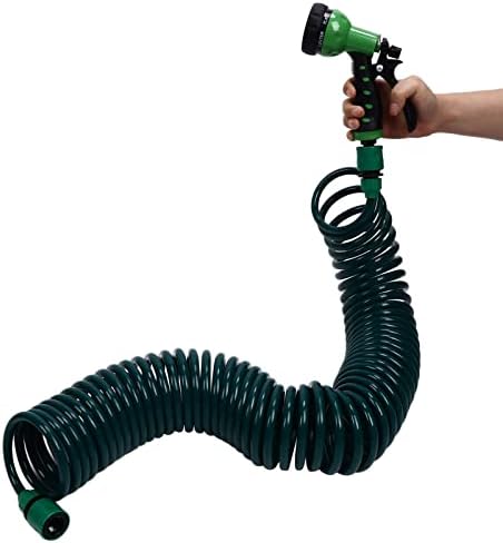 EVA Coil Garden Water Hose 15m/49.2ft, 7 Mode Nozzle Telescopic Spring Tube, Quick Connect Garden Watering Pipe for Plant Lawn Car WashPet Friendly - Image 3