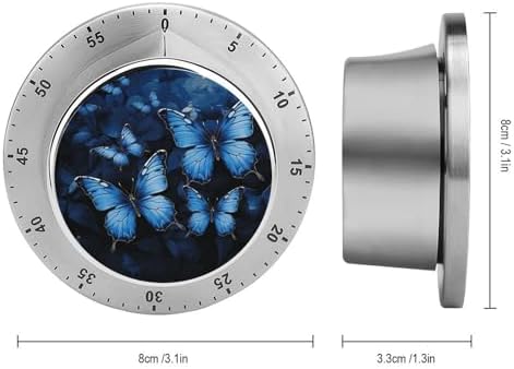 Mechanical Kitchen Timers for Cooking,Dark Blue Butterflies Printed 60 Minute Magnetic Countdown Timer,Cute Cooking Timers with Alarm,Stainless Steel Time Timer Manual No Batteries Required - Image 2