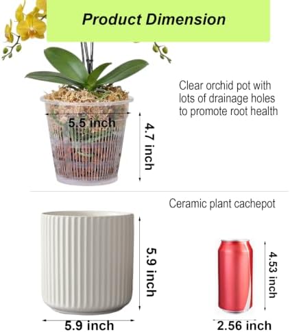Orchid Pot,Ceramic Plant Pot with Clear Orchid Pot,6 inch,White - Image 2