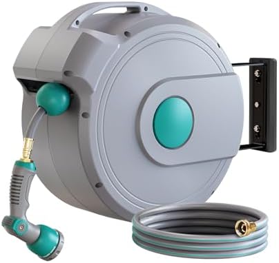 1/2" x 100 ft Retractable Garden Hose Reel, Any Length Lock & 180°Swivel by GILBEST