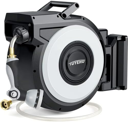 Tuyeho Heavy-Duty Automatic Retractable Garden Hose Reel 130FT Wall Mount by Tuyeho