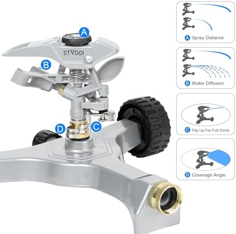 STYDDI Metal Pulsating Sprinkler on in-Series Metal Wheeled Base, Adjustable Circular Water Sprinkler for Medium to Large Circular Lawn, Yard, Garden and Large Areas, Coverage up to 6,360 Sq. ft - Image 3