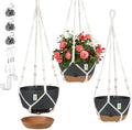3 Pack Hanging Planters Set, 10inch Self-Watering Hanging Plant Pot, Macrame Plant Hanger with Pot, Chains, S & Ceiling Hooks, Removable Saucer and Drainage Holes for Indoor, Outdoor Plants - Black by JGB