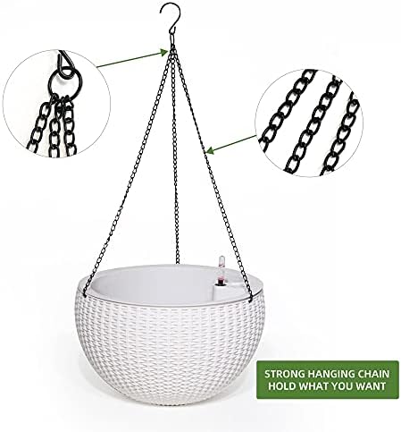 Dexceder 10.5 Inch Self Watering Hanging Planter (White) - Image 5