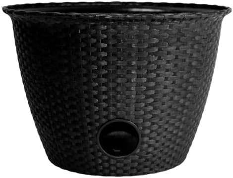 The HC Companies Woven Garden Hose Holder - Lightweight Plastic Decorative Water Hose Holder w/100-Foot Capacity - Garden Hose Pots for Outside (18”, Black, Pack of 1) by TheHCCompanies